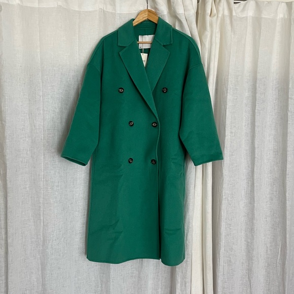 Green Wool Handmade Oversized Double-Breasted Coat Trench - Picture 2 of 4